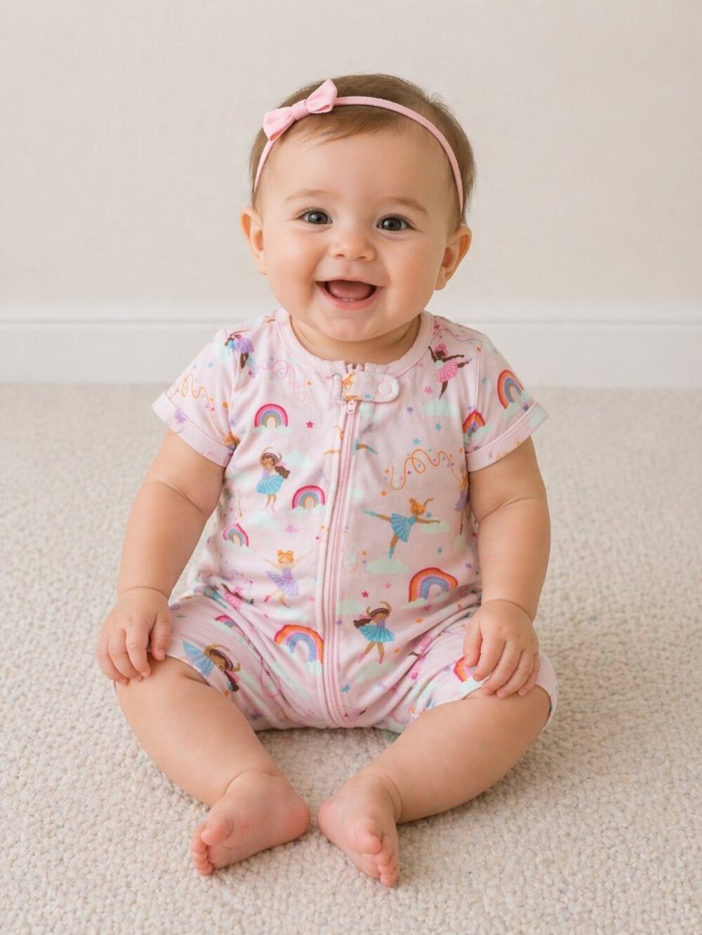 The Children's Place Pink Ballerina & Rainbow Short-Sleeve Footie